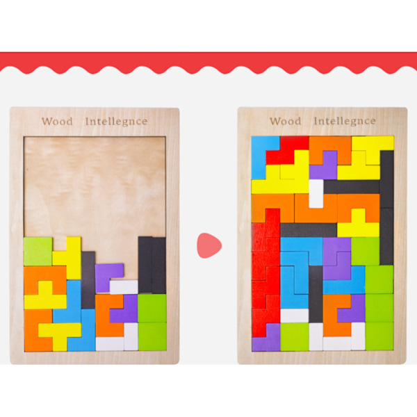 Træklodser Puslespil Hjernegymnastik Legetøj Russisk Tangram Farverigt Spil Træpuslespil Montessori Intelligens STEM Pædagogisk Gave til Børn, 40 stk