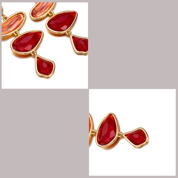 Bohemisk krystal bryllup bryllup flere dråber lysekrone lange dangle øreringe regnbue rhinestone firkant piger