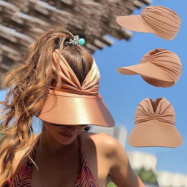 Solhatt for kvinner med bred brem, pustende bomullspolyester, lett sammenleggbar strandhatt for reise, hvit, én størrelse 56-60 cm