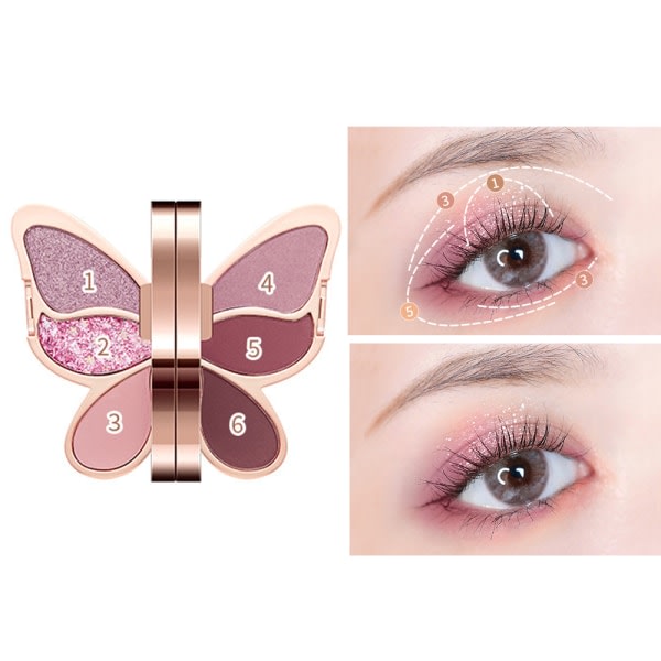 6 farger øyenskyggepalett Butterfly Makeup Palette 04#