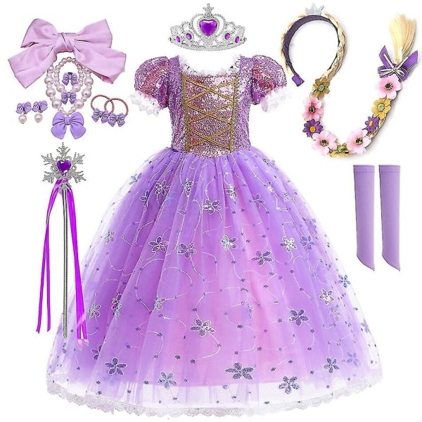 Prinsessa Rapunzel Klänning För tjejer Eleganta lila klänningar Fancy karnevalsdräkt Barnbal Aftonklänningar Halloween Rollspel Klänningar
