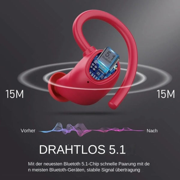 Langattomat Bluetooth 5.3 -kuulokkeet mikrofonilla, langattomat kuulokkeet IP7 vedenpitävät korvakoukut, melunvaimennuskorvat 48H Musta