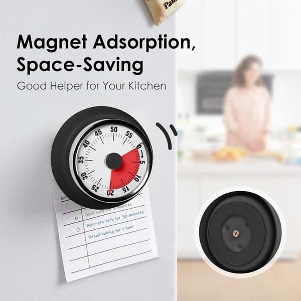 Visuell Kökstimer – 60 Minuters Nedräkning, Magnetisk, Batterifri Timer för Matlagning & Bakning_TF_TF Vit