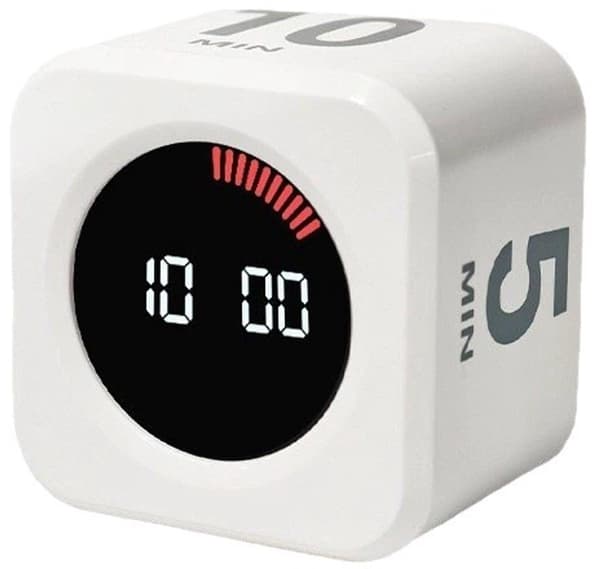 Visuel Pomodoro-timer, roterende 5/10/25/45-minutters nedtælling, genopladelig, brugerdefinerede forudindstillinger, studie/køkken, hvid, 5 x 5 x 3,8 cm