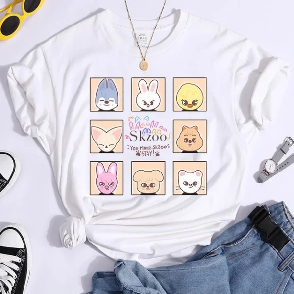 K-POP Stray Kids T-shirt - Herre og Dame T-shirts - Harajuku Y2K T-shirt - Casual Sommer Kortærmede T-shirts til kvinder - L3274-Hvid XL L3274-White