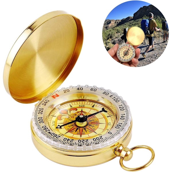Brass Compass with Liquid-Filled Dial, Waterproof and Durable, Luminous Features for Night Navigation