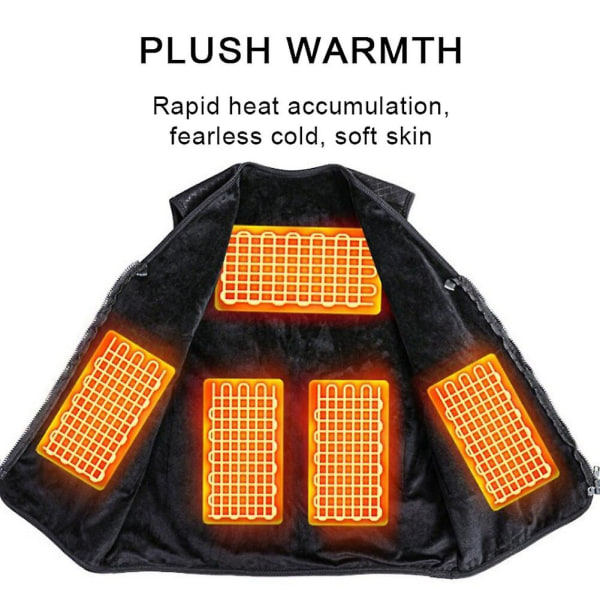 5 Zoner Uppvärmd Väst Herr Dam Värmeväst Eluppvärmd Jacka USB Laddning Uppvärmning Thermal Väst för Jakt - Svart 4XL Svart