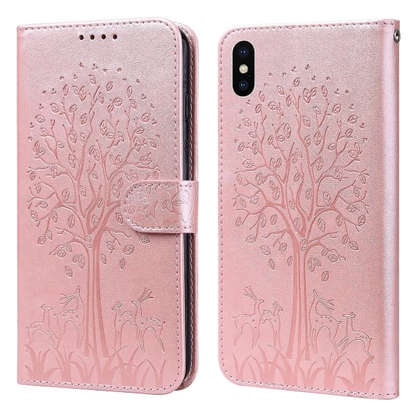 Kompatibel Iphone Xs Max Cover Cover Prægling Etui Coque - Rosa träd og rådjur null ingen