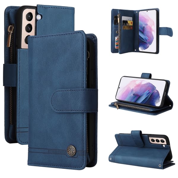 Case til Samsung Galaxy S22 Plus 5g læder Flip Case med kreditkortsholder Pengarficka Magnetisk knapper Case Kickstand Shoc Blue A