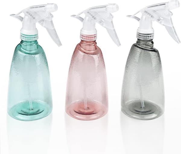 Sprayflaskor, 3-pack 500 ml påfyllningsbara PET-sprutor med justerbara finfördelnings- och strålmunstycken för växter, hår och rengöring, klar