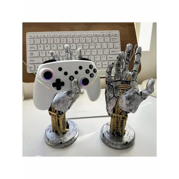 1 stk Cyberpunk 3D-printet spilcontrollerstativ - Multifunktionel skrivebordsorganisator til spilcontrollere og telefoner Robotarm One Size 1PC Sølv Robotic Arm One Size 1PC Silver