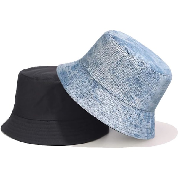 Söt bucket hat strandfiskarhattar för kvinnor, vändbar dubbelsidig användning Jean