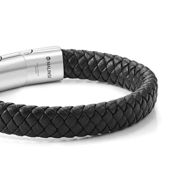 Malinsi Flettet Læderarmbånd til Mænd med Magnetisk Lås i Rustfrit Stål, Sort 20+2 cm med Forlænger, Gave til Ham