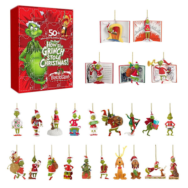 Julkalender 2025 - 24 Gåvor, Grinch Figurer Dockräkning med Överraskningsleksaker för Barn Style 2