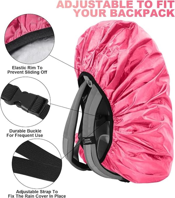 Vattentätt regnskydd för ryggsäck 2-pack med reflexband, elastisk passform för 55-65L väskor, för cykling, skola och vandring, rosaröd