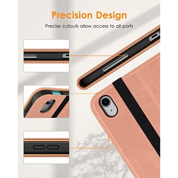 DTTO iPad 10:e generationens case 10,9 tum 2022, Premium Leather Business Folio Stand Cover med pennhållare - Auto Wake/Sleep och Multiple Rose Gold