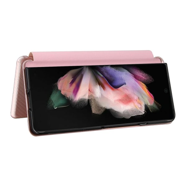 Etui til Samsung Galaxy Z Fold 3 5g Kolfiber etui Folio Flip Skyddande magnetisk cover Etui Coque Pink ingen