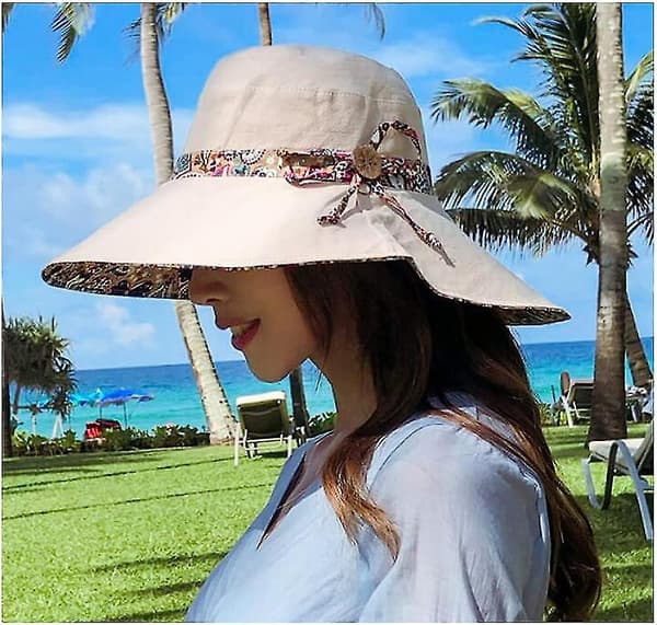 Dam solhatt Upf 50 bred brätte hinkhatt Uv-skydd sommar strand solhatt