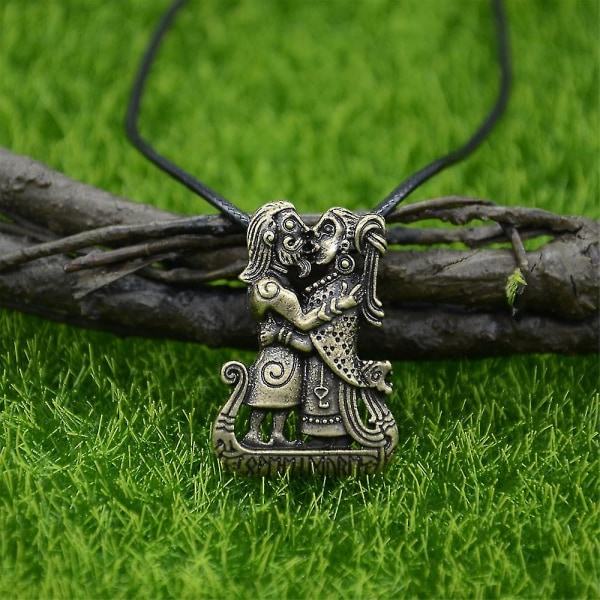Par Viking-rakastajille Viking Runes -laiva-amuletti Talisman-riipus Kaulakoru naisille Miehille Korut Ystävänpäivälahja Antiikkipronssipinnoitettu