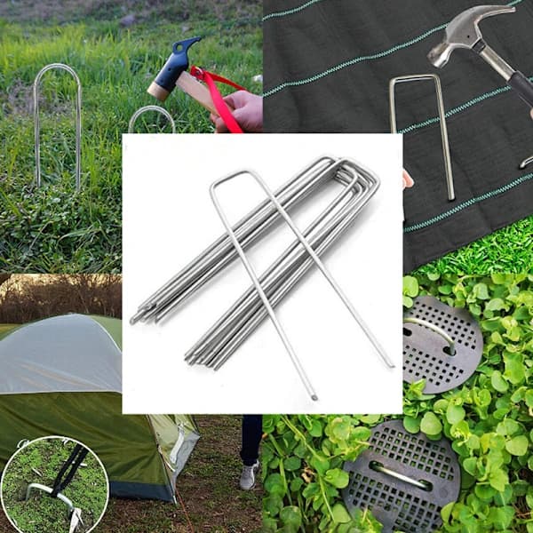 100-pack U-formade trädgårdsspikar i stål för markförankring av landskapsväv och slangfästning, silver 10 cm Silver 10 cm