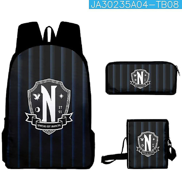 Tredelt sett Wednesday Addams Adams Wednesday Duffel Bag Backpack Set Skoleveske Satchel Pennal Barn Leker Gaver 3PC-1
