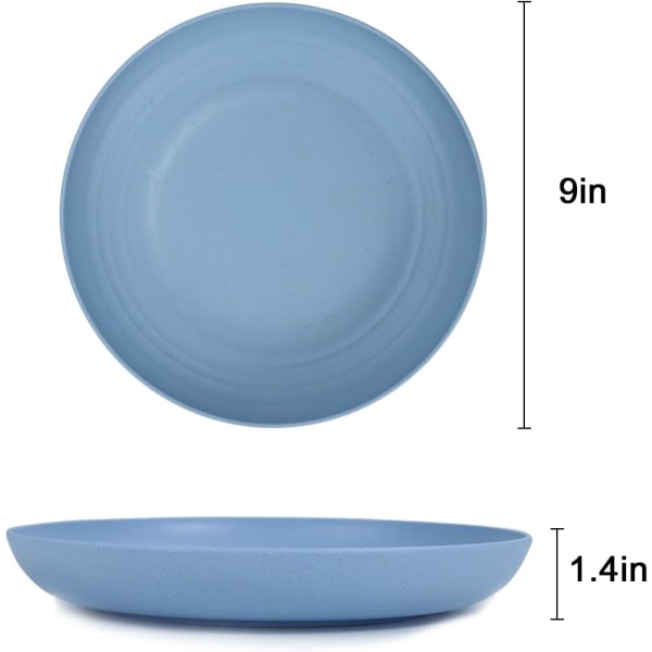 Djup tallrik 8-delad set i plast, mikrovågs- ​​och diskmaskinssäker, vetehalmbricka för kök, 4 färger (färgglad, 8 tum)