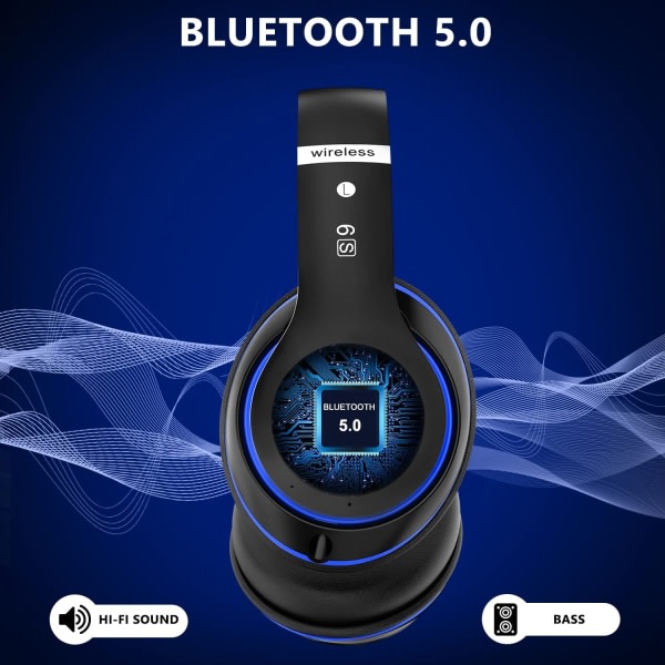 CDQ Bluetooth-hovedtelefoner over-ear, med HD-mikrofon, FM, TF til pc