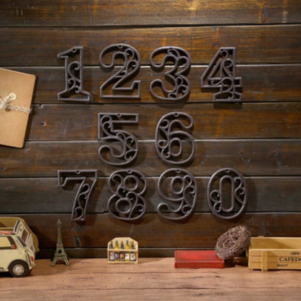 CDQ 4,55 tum snidade dekorative husnummer i jern Retro gjutjärnsnummer(1) farge 9