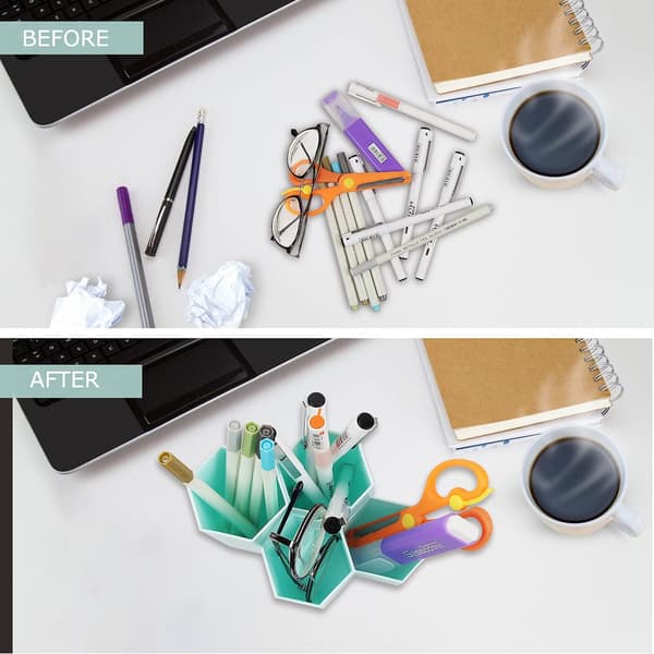 Multifunctional Storage Hexagon Pen Cup, Durable Desk Organizer With Diamond Pattern Design For Office And School, 2 PCS
