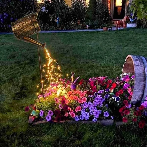 Aurinkokennolähdevalot, LED-keijuvalot kastelukannulla ja jalustalla, Star Shower Art Fairy Light terassille nurmikon valo 82cm
