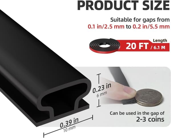 Draft Seal - Sealing Strip - Black - D-shaped Rubber Seal for Doors/Windows