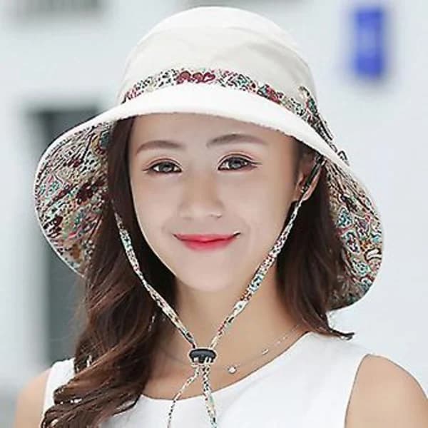 Large Women's Sun Hat with Wide Brim, Summer Beach, Floppy, Foldable Cap (Beige)