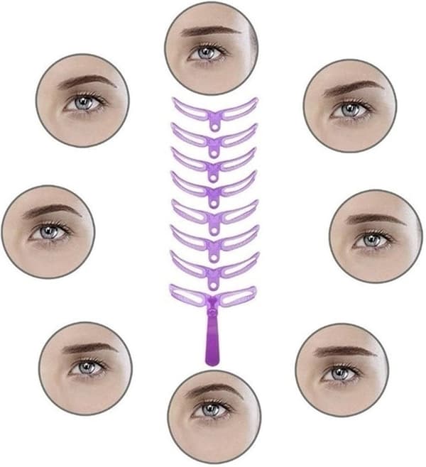 Eyebrow Stencil Set of 8 - 8-in-1 Template - Purple Plastic - For Perfect Eyebrow Shape - Makeup Accessory