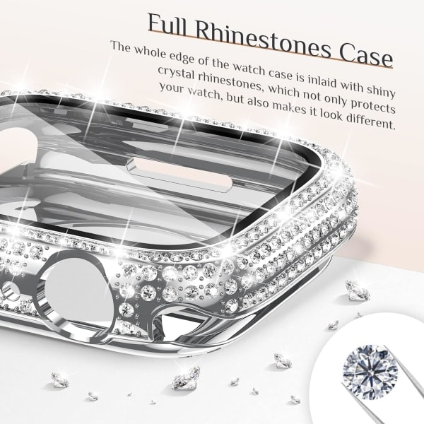 Goton 2 i 1 vattentätt Bling-fodral för Apple Watch 40 mm skärmskydd SE (2:a generationen) Series 6 5 4, Full Glitter Diamond Rhinestone Bumper Face Cover