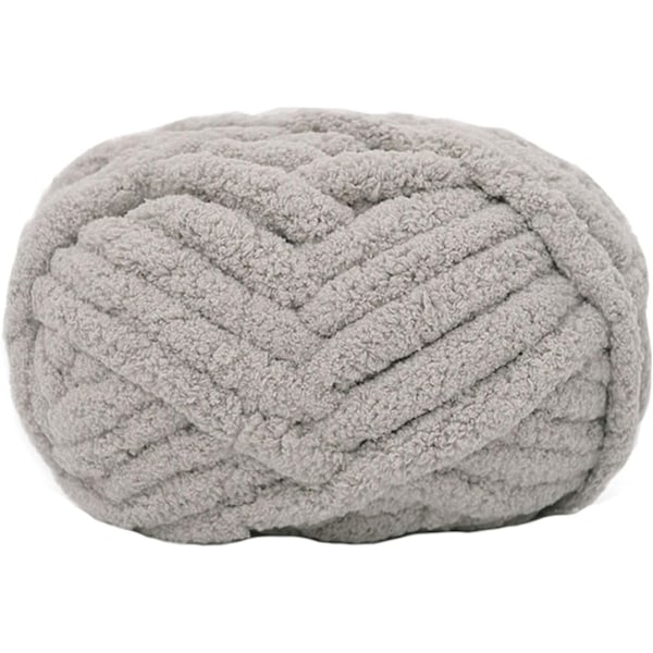 2 st Chunky Stickad Chenille Garn för handstickade filtar, Super Mjukt Stort Jumbo Filtgarn (Grå)