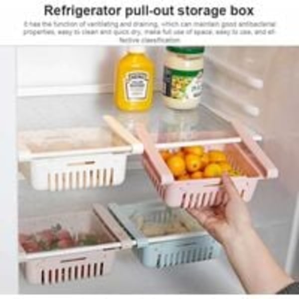 2-pack Utdragbar Förvaringslåda för Kylskåp med Multifunktionslådeorganisatör för Kylskåp, Kök, Skafferihylla (Färg: Blå+Rosa)