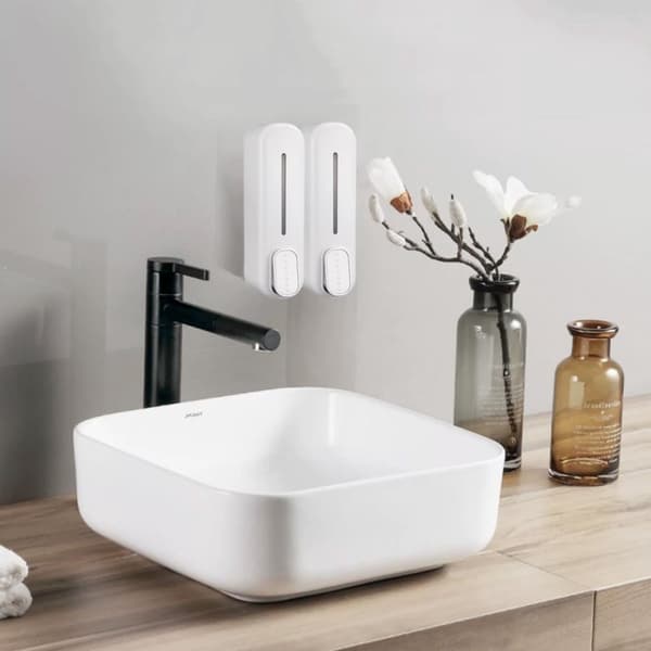 Soap Dispenser - 350ml - Bathroom Accessory - Freestanding - Shampoo Dispenser - White - Wall Mounted - Manual - ABS - Shower/Kitchen