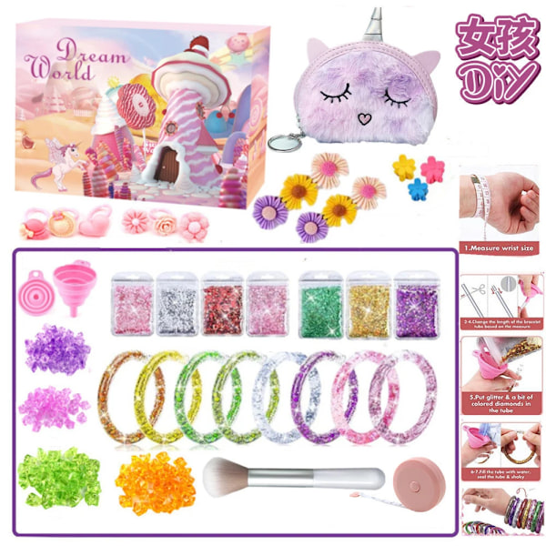 2023 Ny Jul Adventskalender Charm 24 Dagar Nedräkningskalender Jul Flickor Smycken Halsband Armband Unicorn Julklappar (YSJ) style 7