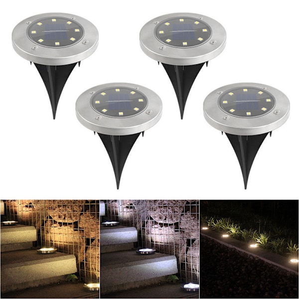 Utendørs Solcellelamper 8 LED Solcelle Hage Gulvlampe Utendørs Gulvlampe Hagelamper IP65 (4 Varmhvit)