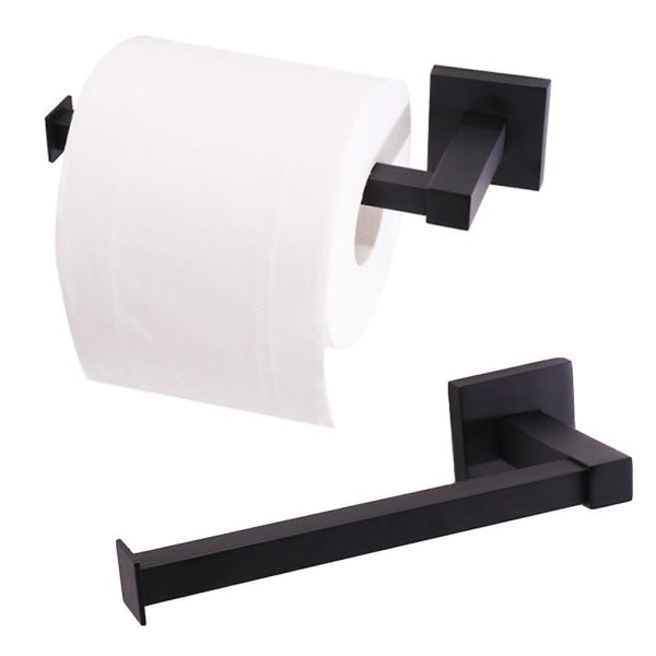 Rostfritt stål svart toalettpappersholder Fyrkantig toalettpappersholder med hål for baderomskök (7,5X6X20CM, svart)