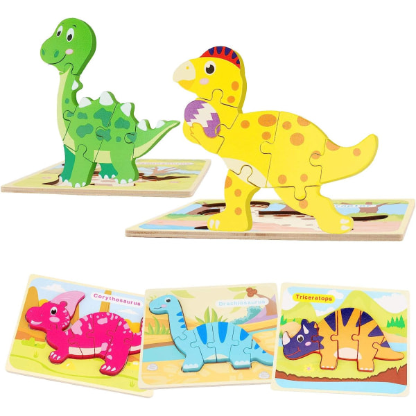 CDQ Träpussel för toddler , 5-pack dinosauriepussel för barn