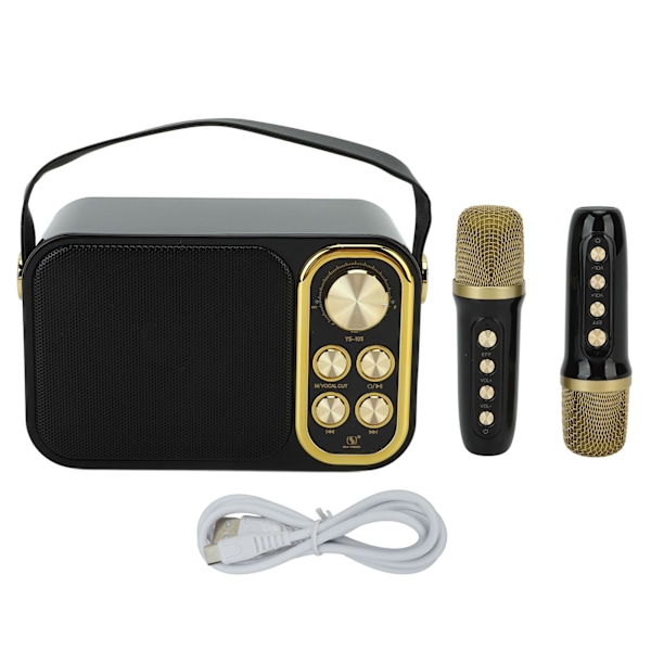 Karaokemaskin med 2 mikrofoner Allt-i-ett Karaoke-maskin Bärbar Bluetooth-sångmaskin för hemmafester Svart