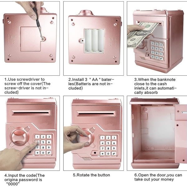 Elektronisk kod Spargris Pengarräknare Säkerhetsbox Myntbank för pojkar Flickor Case (roséguld)