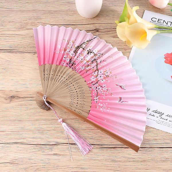 Orientalisk körsbärsfällbar fläkt uråldrig sidenfläkt Härlig Sakura handfläkt Vintage elegantti blomfläkt för sommarinredning