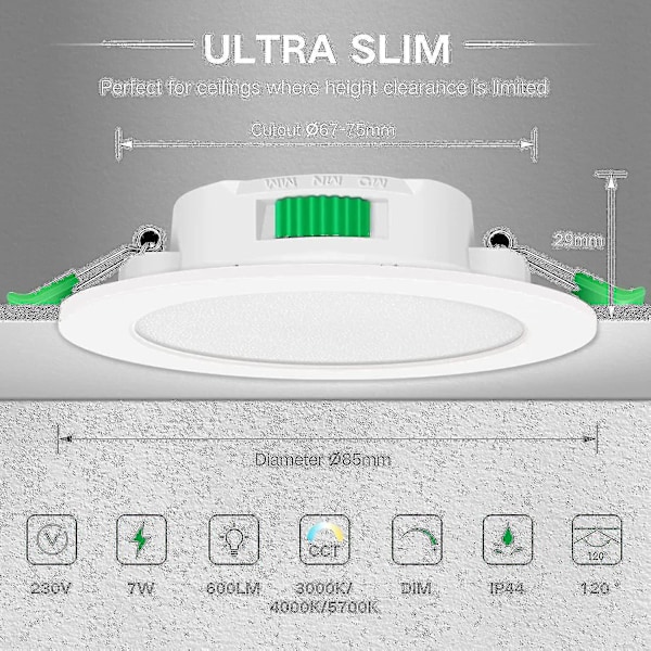 12 kpl 7W Vita LED-alasvalo, upotetut kattovalaisimet, kapea kohdevalo, korkea laatu - Yvan