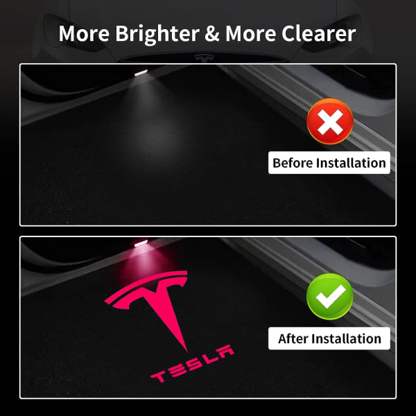 4st Tesla Pöllampor Bildörrslogotyp Projektorlampor, Ultra-Light Never Fade Välkommen med hjälp av Step Lights med verktyg, Plug & Play (röd)