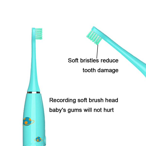 Elektriska tandborstar för barn med 4 borsthuvuden, 3 lägen med minne, Ipx7 vattentät, 2 min Build-2-12Blue