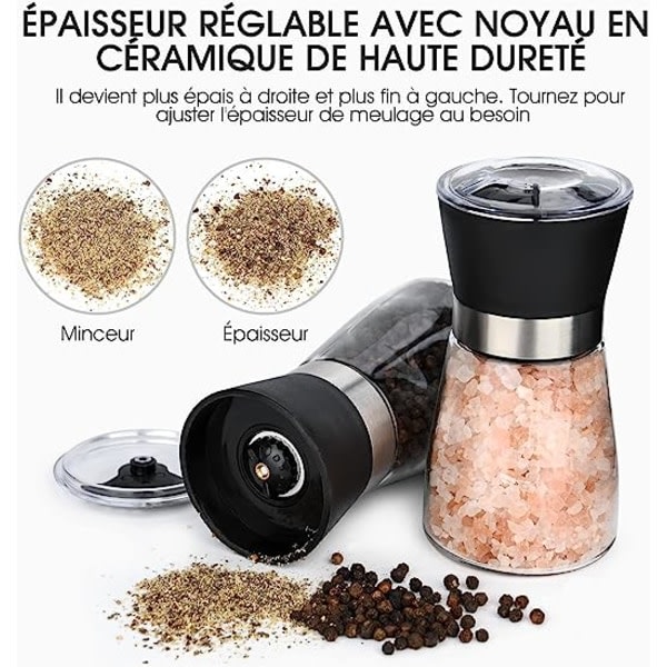 Salt- och pepparkvarnar, 2 paket kryddkvarnar i glasflaskor, ett idealiskt verktyg för köket CDQ