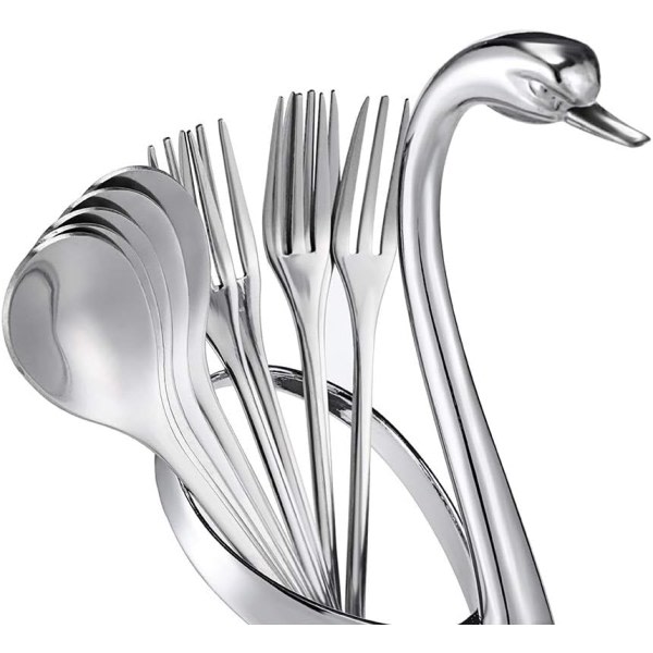 Silver Swan Base Stand med 10 st 5,1" lille bladhåndtag kaffesked og dessertgaffelsæt