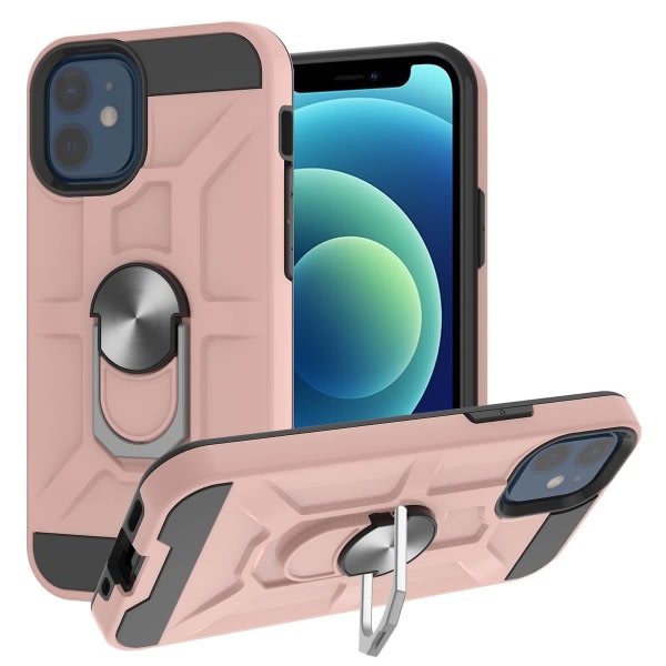 Veske til Iphone 12 Mini 5,4 tums roterende ring Kickställ Hockproof slagbeskyttelse - rosa null ingen